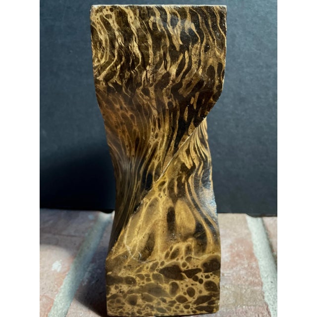 Twisted Faux Tortoise Painted Wood Candle Holders - Set of 3 For Sale In Chicago - Image 6 of 13