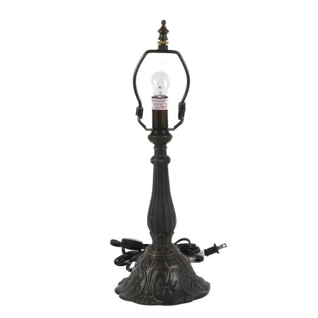 Tiffany‑Style Painted Bronze Lily Pad Lamp – Art Nouveau Inspired Base With Harp & Finial For Sale In Greensboro - Image 6 of 6