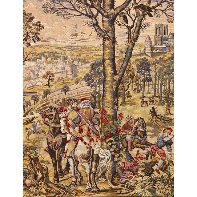 Mid 20th Century Medieval Brussels Hunting Scene Belgian Jacquard Wall Tapestry, 20th Century For Sale - Image 5 of 16