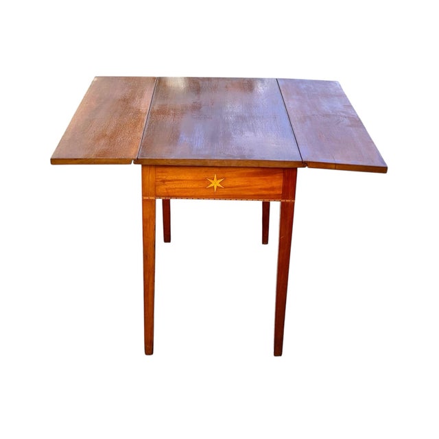 Red Antique Federal Mahogany Drop Leaf Table With Star Inlay For Sale - Image 8 of 9