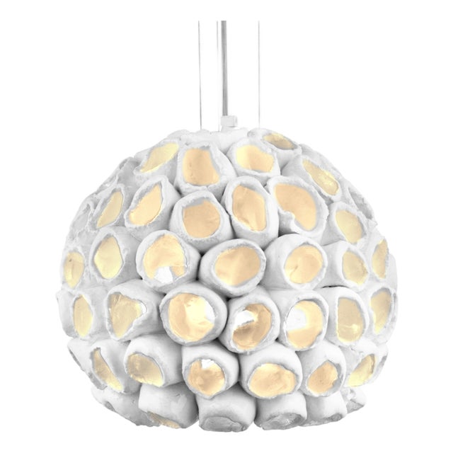 Reef by Oggetti Ceramic Round Suspension Light, White, Large For Sale