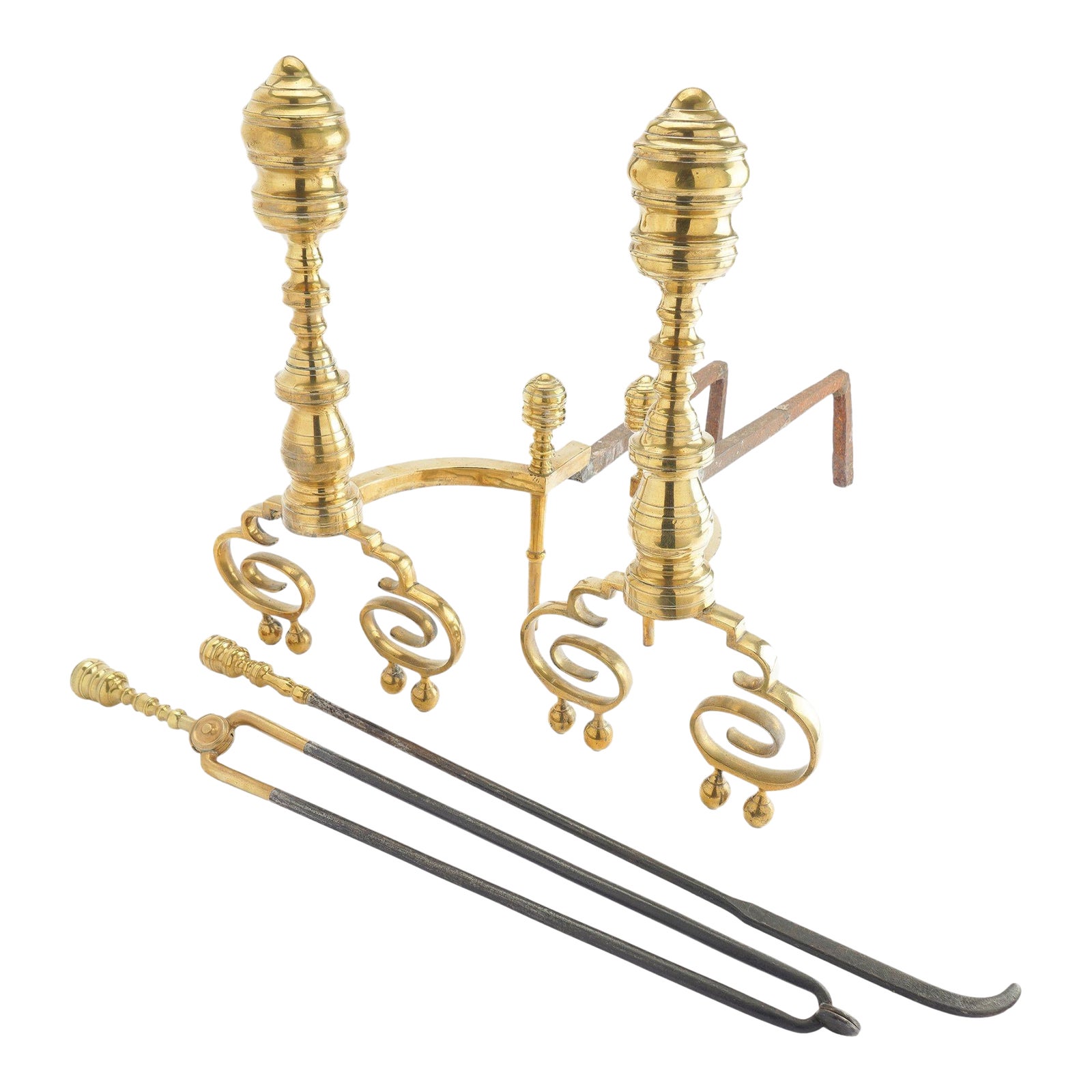 Pair of Philadelphia Brass Baluster Form Neoclassic Andirons With ...