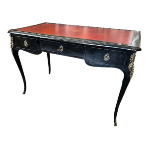 Louis XV Style Ebonized Desk With Red Tooled Leather Top