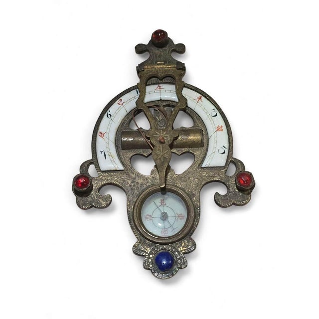 19th Century Chinese Portable Engraved and Enameled Bronze Sundial For Sale - Image 6 of 8