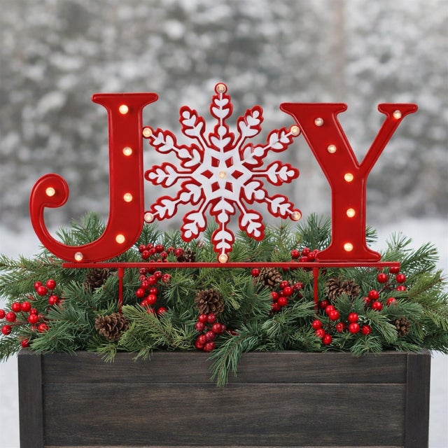 Kenneth Ludwig Chicago LED JOY Snowflake Planter Stake For Sale - Image 4 of 4
