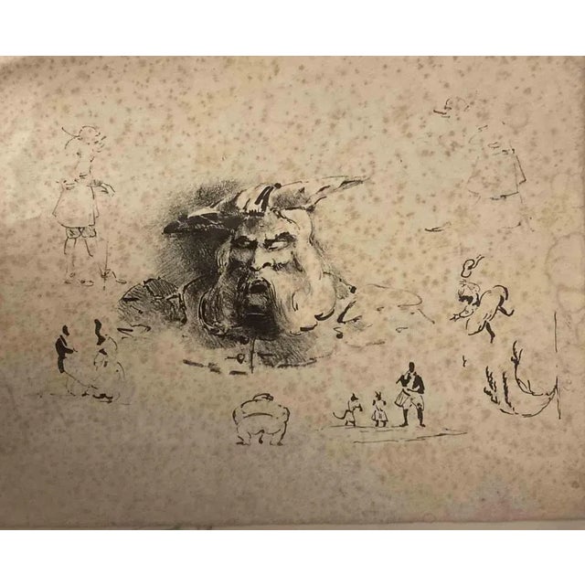 Satirical Figures is an original china ink drawing on paper, realized by Eugene le Poittevin (Paris 1806-1870) French...