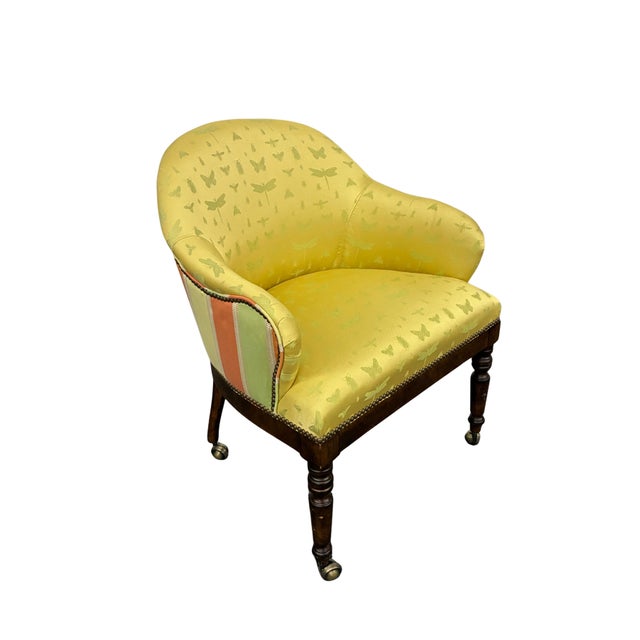 Textile Pair of Century Furniture Model 3277 “Gentleman’s” Upholstered Game Chairs With Brass Casters For Sale - Image 7 of 12