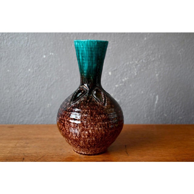 Accolay Openwork Ceramic Ball Vase in Turquoise Glazed, 1960s For Sale - Image 9 of 9