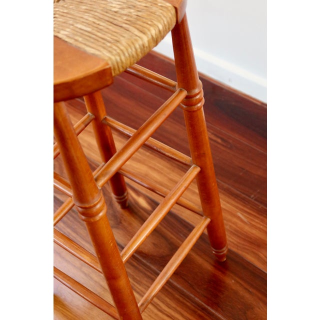 Antique Wooden Bar Stool with Straw Seat, 1980s For Sale - Image 11 of 12