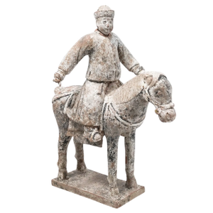 Chinese Tang Dynasty Earthenware Horse and Rider Tomb Figure (Mingqi), 618-907ad