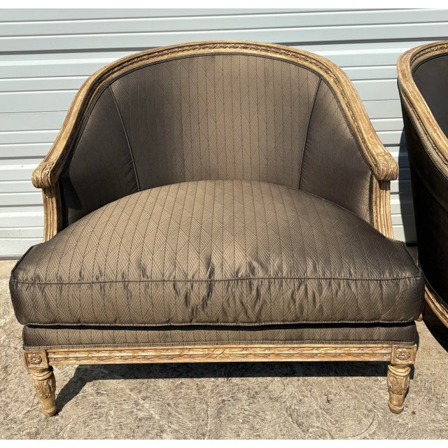 Elegant French Country Style Upholstered Club Chairs/Pair For Sale - Image 9 of 12
