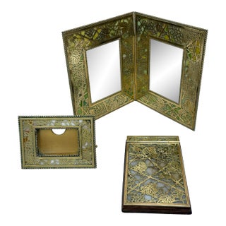 Tiffany Studios Grapevine Favrile Glass + Gilt Bronze Desk Set, Early 20th Century For Sale