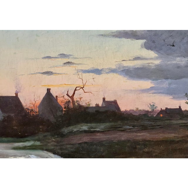 Late 19th Century 19th Century French School-Silhouette of a Creepy Village at Dusk-Oil Painting For Sale - Image 5 of 10