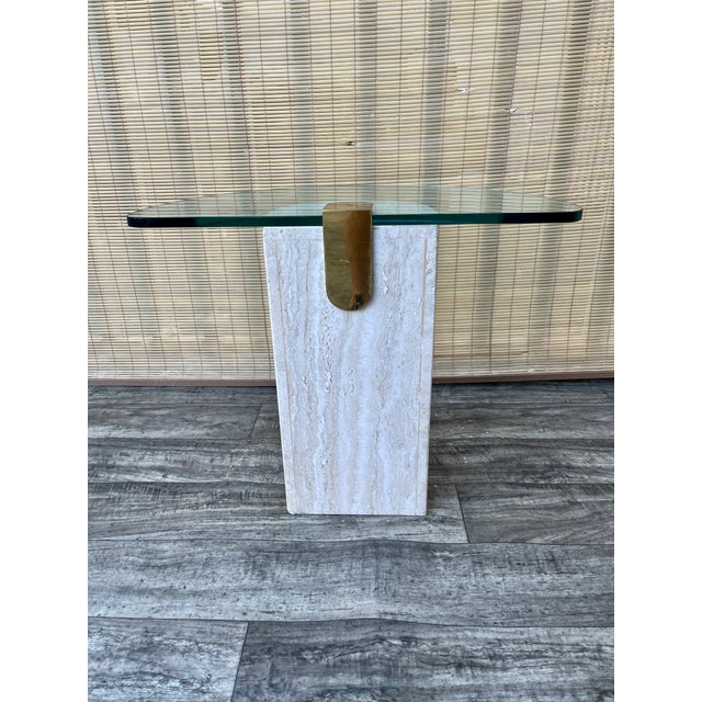 Postmodern Marble and Brass Half-Moon Shaped Side Table in the Artedi Style. Circa 1980s. For Sale - Image 13 of 18
