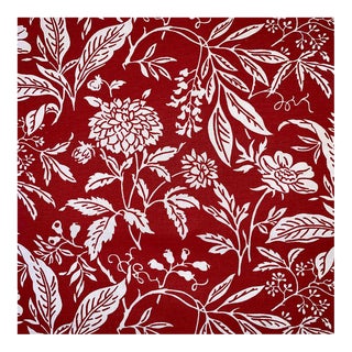 Designer Premier Prints MM Designs Red & White Botanical Floral Leaf Leaves Fabric Sample For Sale