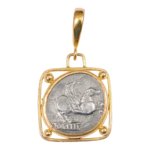 Antique Ancient Roman Pegasus Coin 22k Gold Pendant