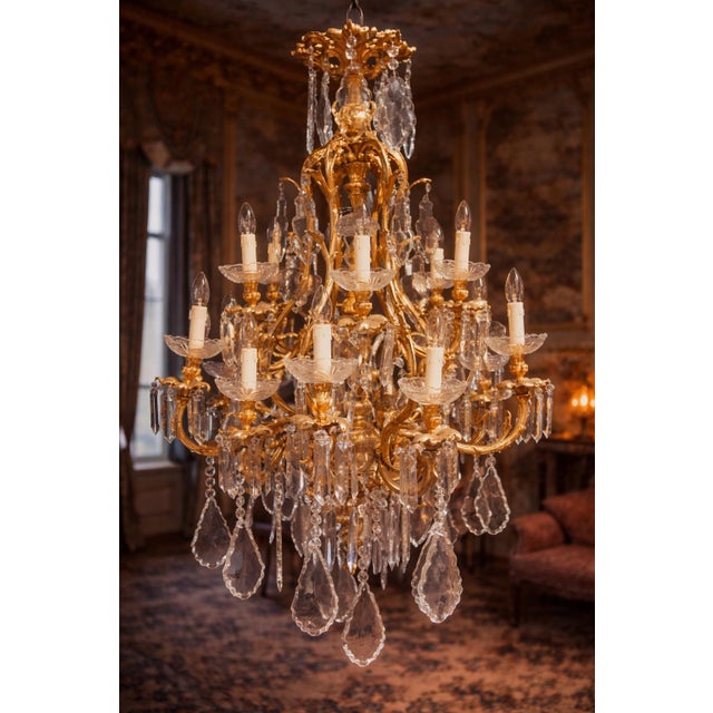 Mid 20th Century French Louis XVI Gold Bronze Chandelier For Sale - Image 10 of 17