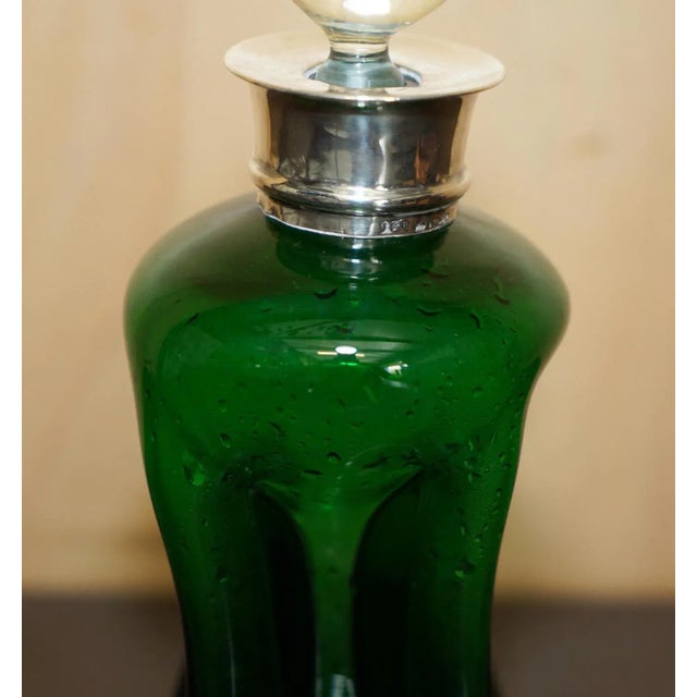 Metal Antique Green Wine Port Spirit Decanter with Sterling Silver Collar, 1904 For Sale - Image 7 of 12