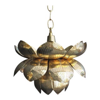 1960s Feldman Brass Lotus Chandelier Pendant For Sale
