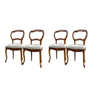 Antique Rococo Revival Style Dining Chairs in Mahogany, 1860, Set of 4 For Sale