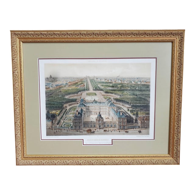 Mid 19th Century Framed Original Print by Felix Benoist - Le Palais Du Luxembourg Et Son Jardin For Sale
