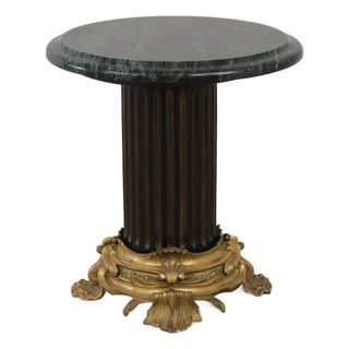 Vintage Louis XVI Style Bronze Marble Top Pedestal Table For Sale