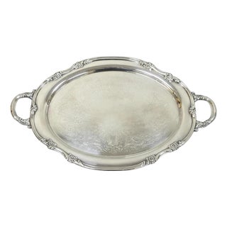 Vintage Reed & Barton 1820 Victorian Silver Plated Oval Serving Platter Bar Tray For Sale