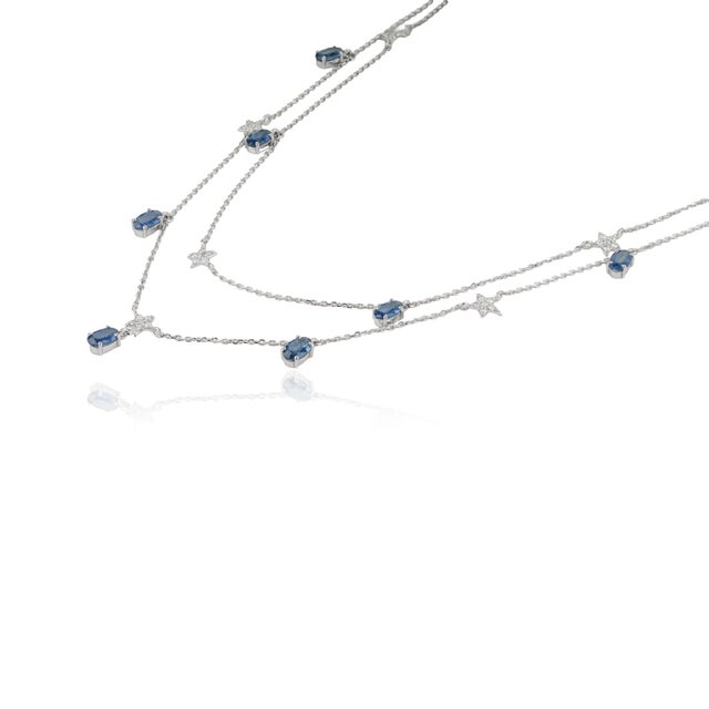 Metal Celestial 2.84ct Sapphire & Diamond Double-Layer Star Station Necklace 14k Gold For Sale - Image 7 of 17