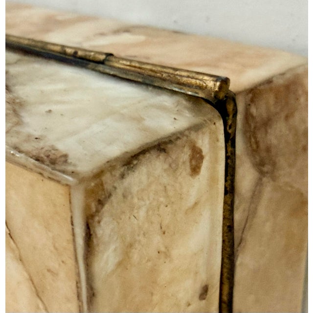 Late 20th Century Vintage 1980’s Palm Beach Regency Tessellated Hexagon Capiz Shell Trinket, Jewelry Box With Brass Trim, ‘Maitland-Smith Style’ For Sale - Image 5 of 12