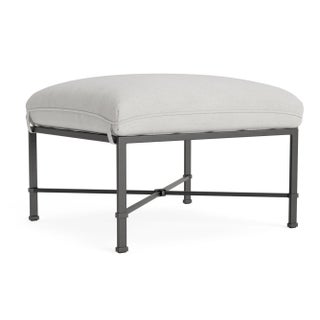 Brown Jordan Venetian Ottoman, Textured Pewter frame with Fusion Dove fabric For Sale