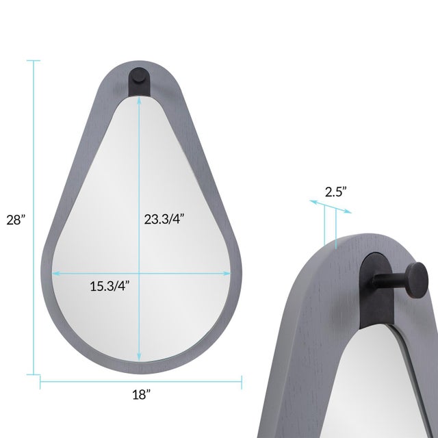 Saldar Gray Teardrop Contemporary Mirror with Black Metal Hook For Sale - Image 9 of 11