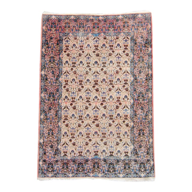 1930s Vintage Persian Kerman Trellis Earth-Toned Hand-Knotted Rug - 4′6″ × 6′7″ For Sale