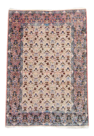 1930s Vintage Persian Kerman Trellis Earth-Toned Hand-Knotted Rug - 4′6″ × 6′7″