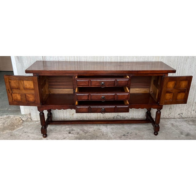 Spanish Buffet With Two Doors and Three Drawers With Original Hardware For Sale - Image 10 of 11