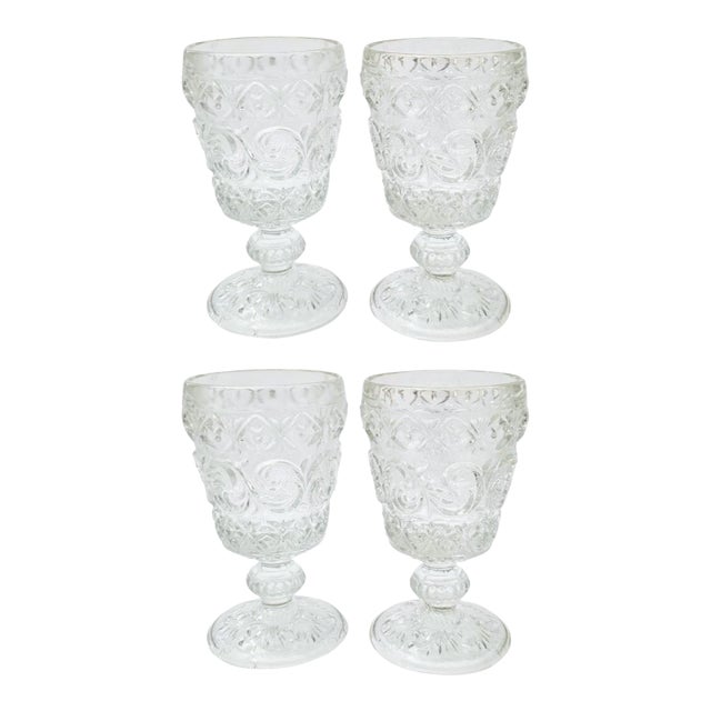 Set of 4 Antique Baccarat Arabesque Goblets – Ornate Lead Crystal – Made in France, c.1840s For Sale