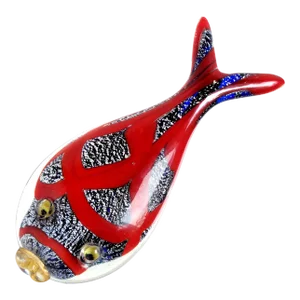 Vintage Murano Blue Red Gold Silver Flecks Italian Art Glass Fish Figurine Paperweight Sculpture