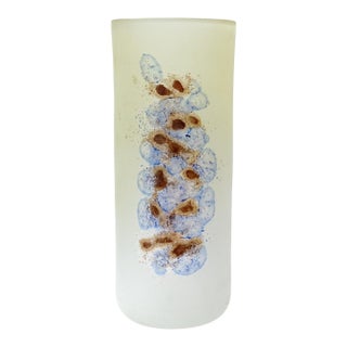 Signed Murano Barbini Vintage Abstract Pattern Scavo Texture Italian Art Glass Cylinder Flower Vase For Sale