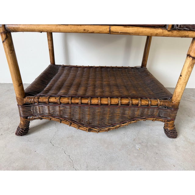 Brown Vintage Coastal Organic Bamboo & Woven Wicker One-Drawer Nightstand For Sale - Image 8 of 12