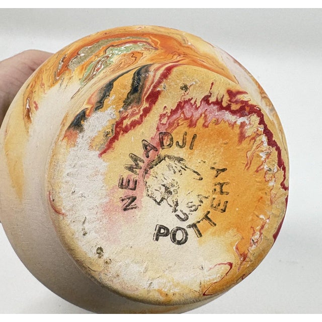 Mid-Century Modern Mid-Century Nemadji Marbled Art Pottery Vase – 5.5" Hand-Dipped Swirl For Sale - Image 3 of 7