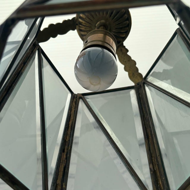 Metal Lantern Pendant Lamp in Brass and Glass by The Malmström Brothers, Sweden, 1920s For Sale - Image 7 of 9