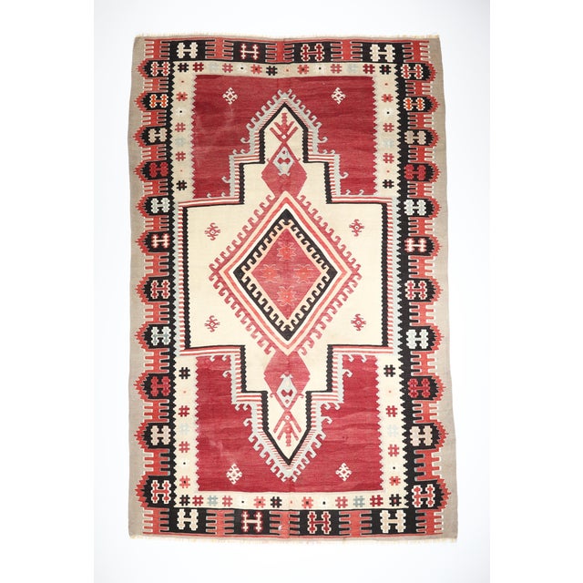 This is a one of a kind Kilim From Cal, It's made by handwoven. the material of this kilim is wool on cotton, I really...