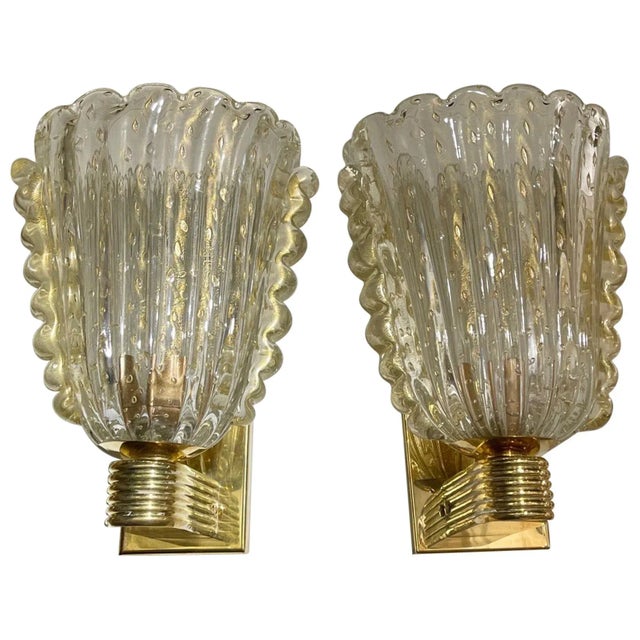 Modern Murano Glass and Brass Gold Cup Sconces - A Pair For Sale In Dallas - Image 6 of 6
