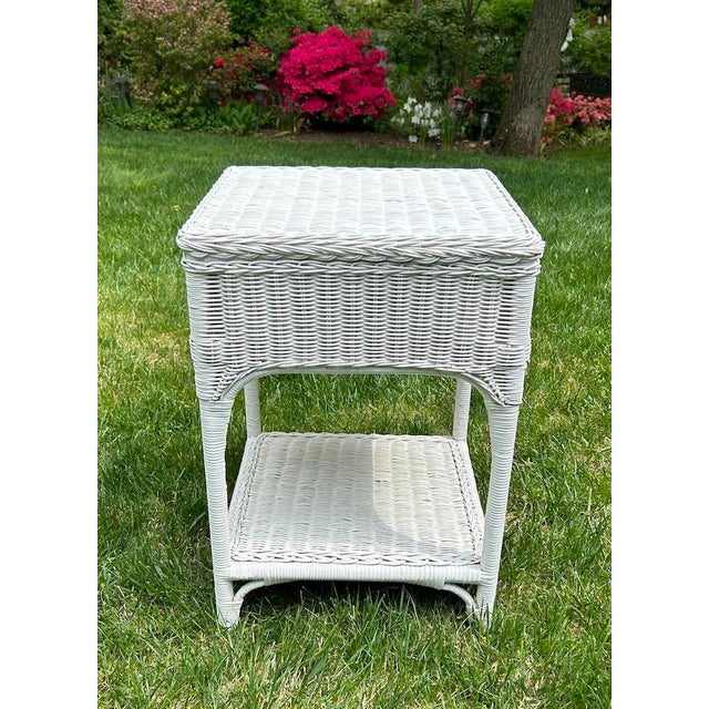 1990s White Wicker Night Stand Table Chairish