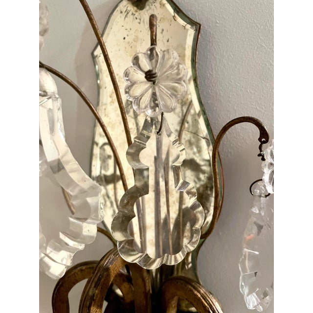 Early 20th Century Pair of French 3-Arm Candelabra Crystal Mirror Sconces For Sale - Image 12 of 13