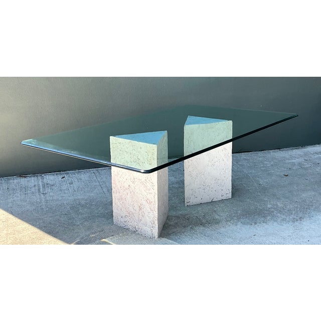 Vintage Plaster Faux Coral Geometric Table Pedestals - Pair For Sale - Image 9 of 14
