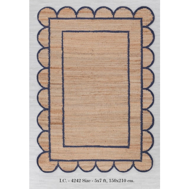 Navy Jute Wool Premium Handwoven Scalloped Rug 3x12 Ft. For Sale - Image 11 of 13