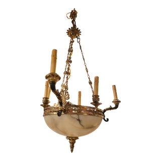 Antique French Marble and Bronze Empire Chandelier For Sale