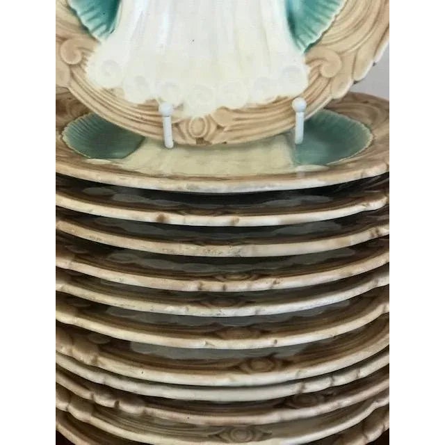 Turquoise Antique French Majolica Plate by Orchies, C. 1920's For Sale - Image 8 of 12