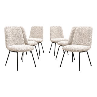 Set of Six Dining Chairs in Metal and Boucle by Carlo Hauner, Brazil, 1950s For Sale
