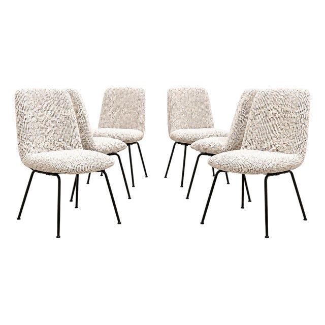 Set of Six Dining Chairs in Metal and Boucle by Carlo Hauner, Brazil, 1950s For Sale